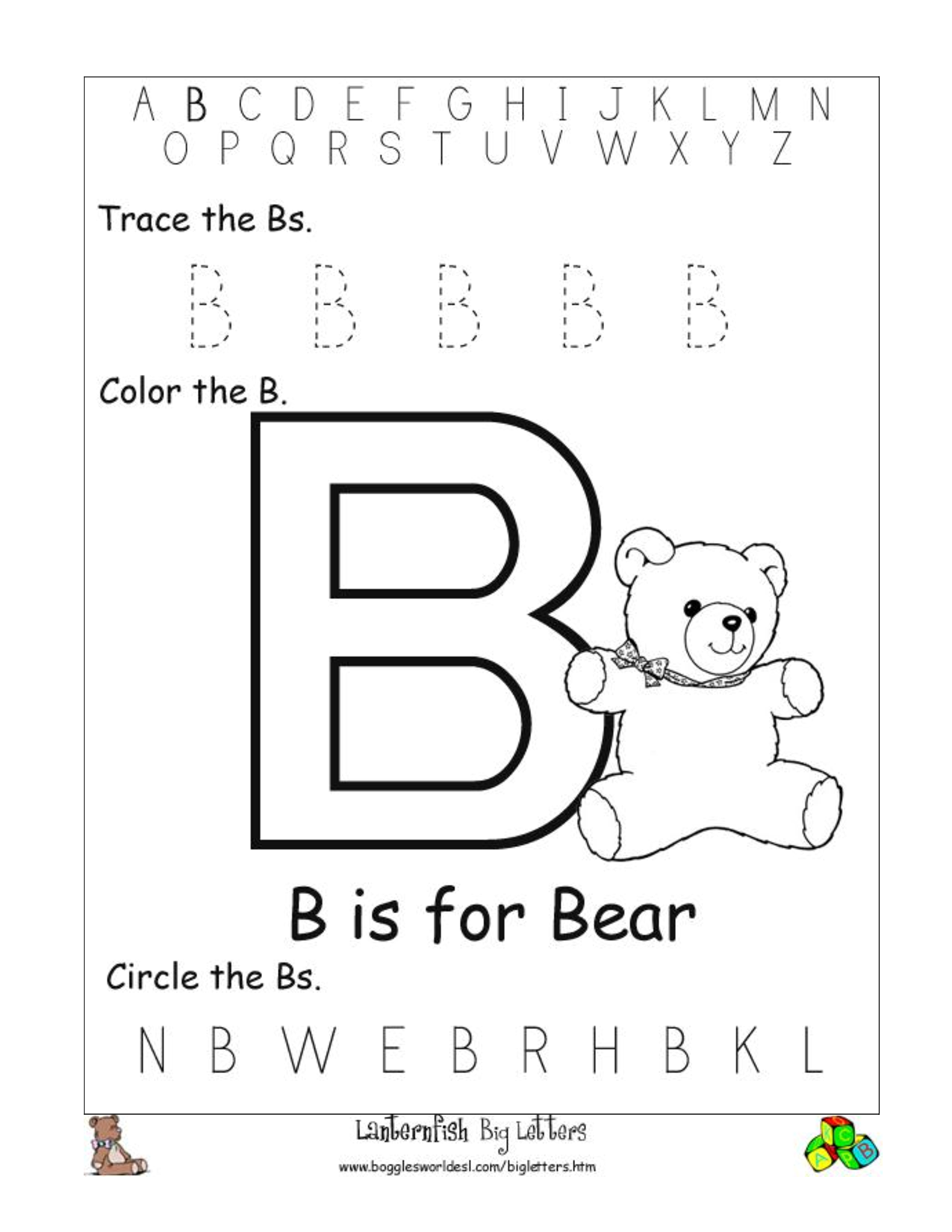 printable letter b worksheets
