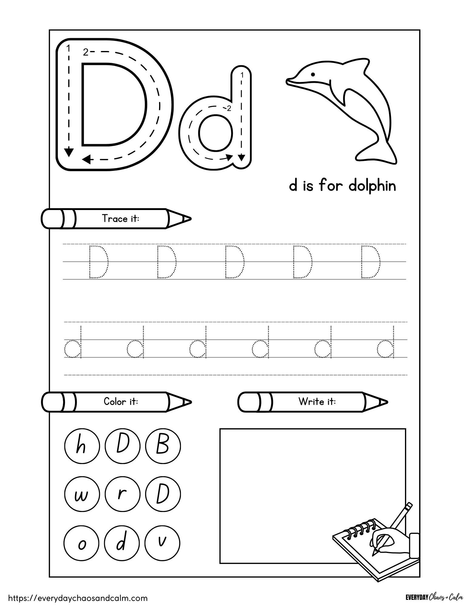 worksheets for kids letter d