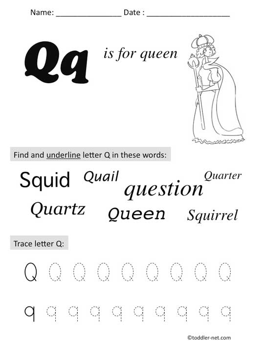 Free Printable Letter Q Preschool Worksheet