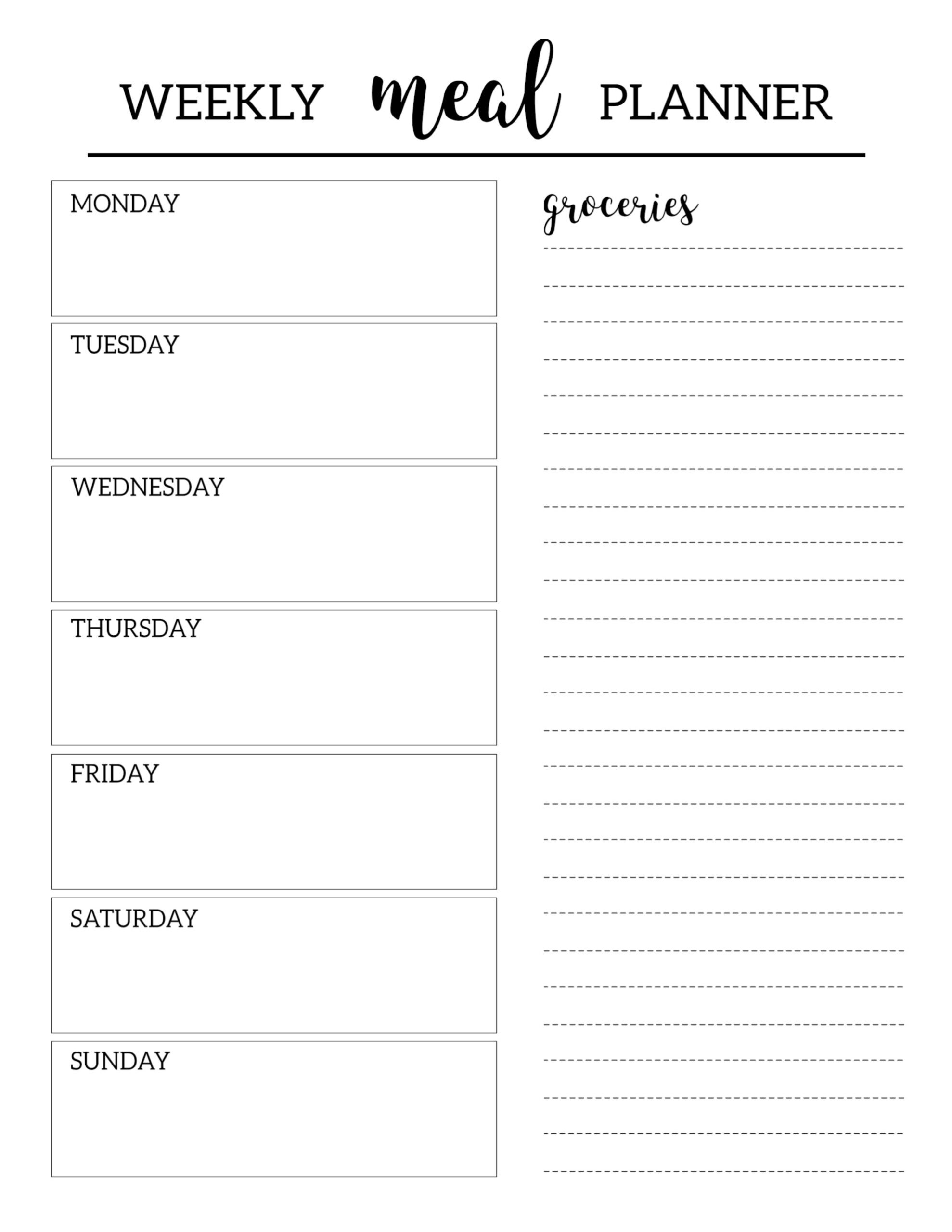 free printable meal planner template