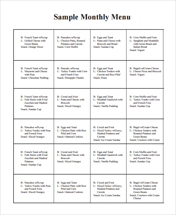 Free Printable Monthly Menu Template Printable Templates