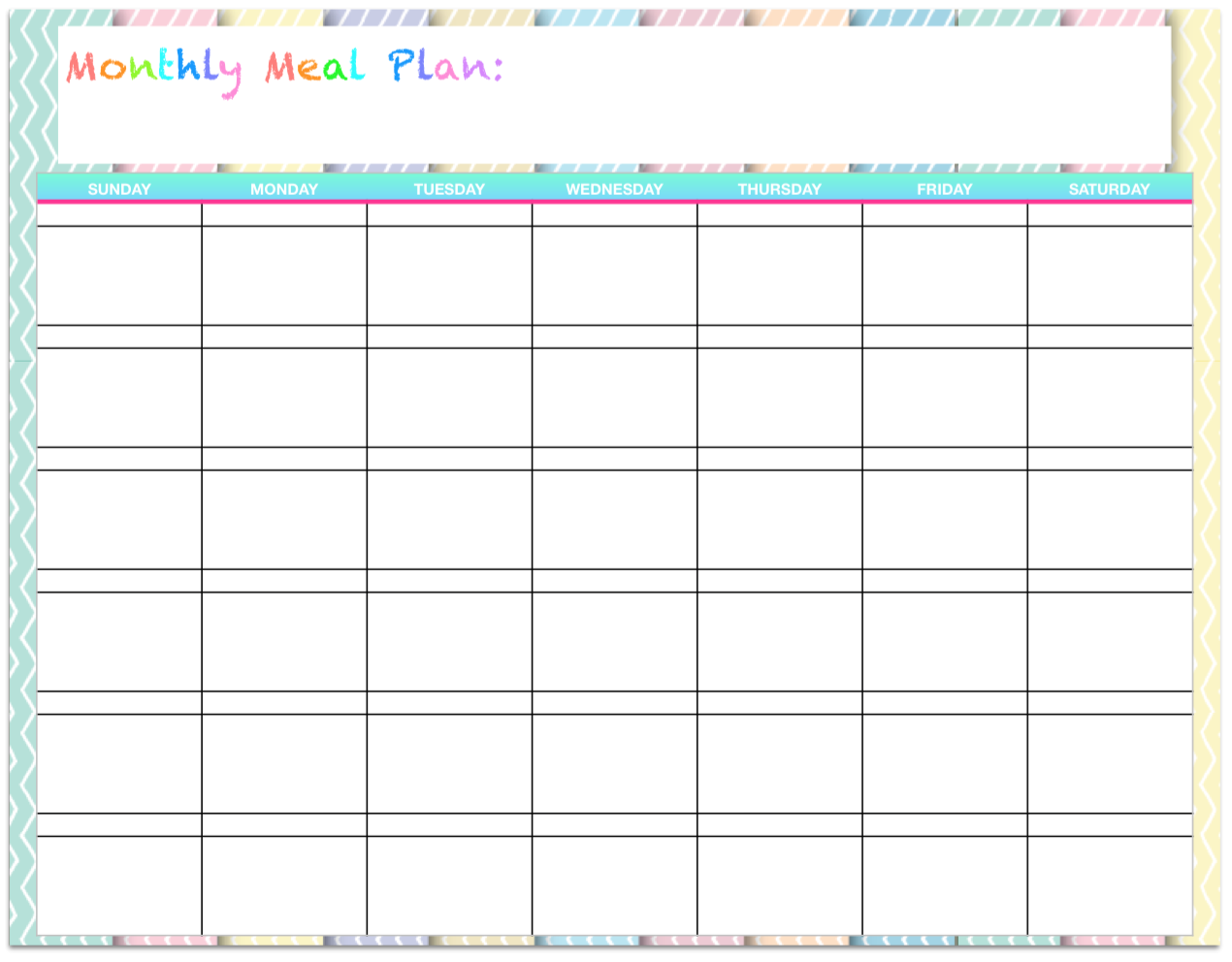 Free Printable Monthly Menu Template Printable Templates