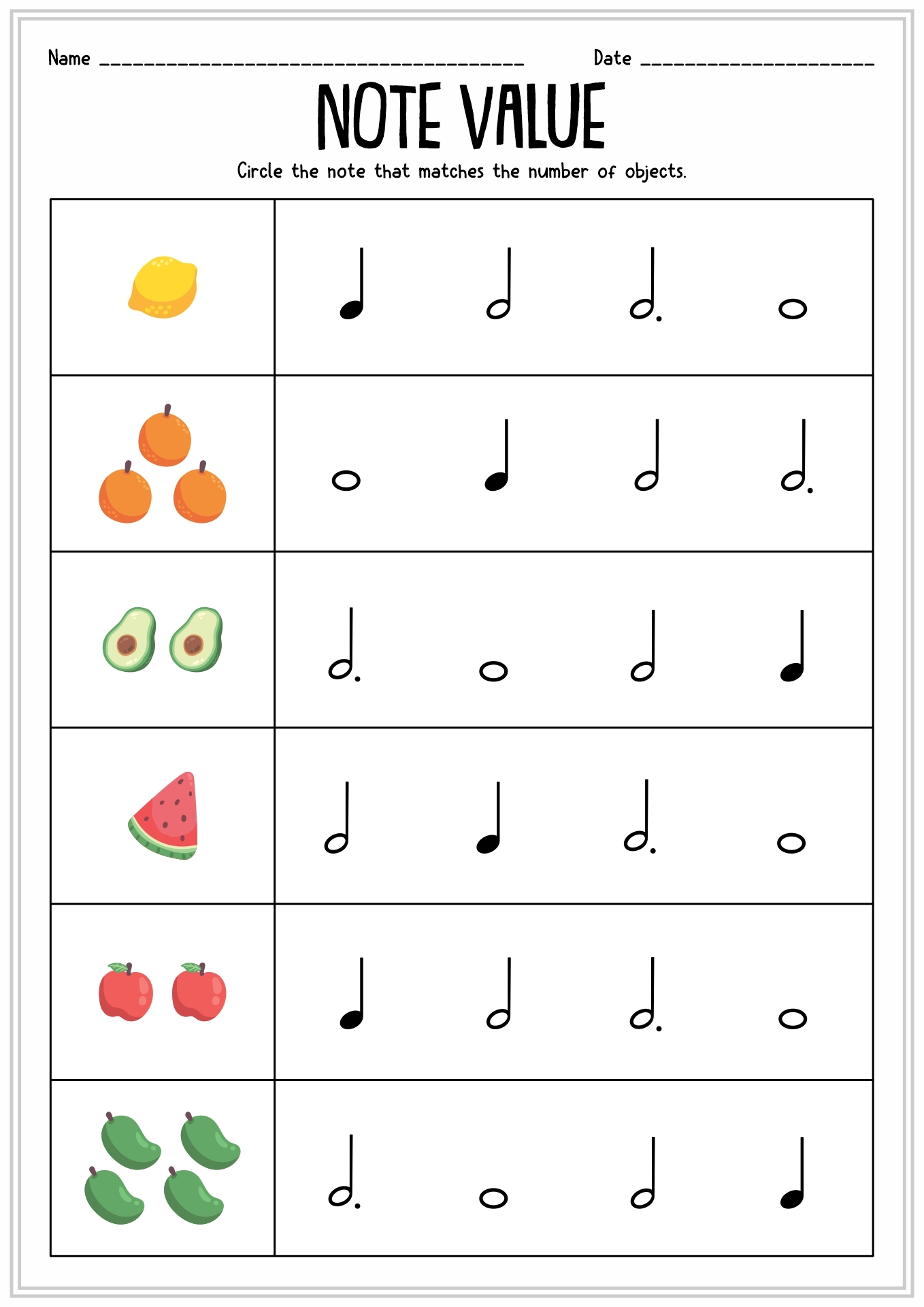 worksheets for kids music