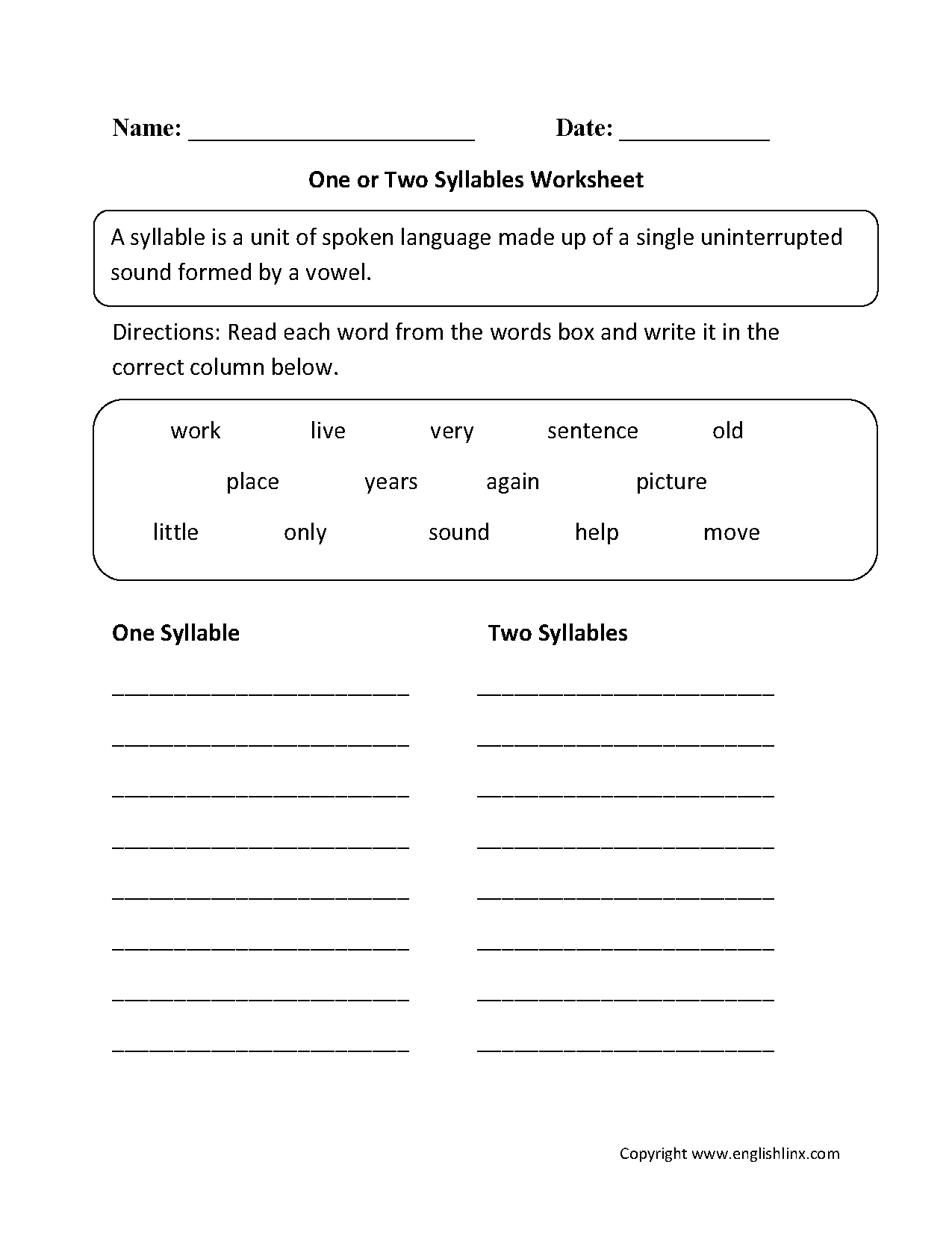 Free Printable Open And Closed Syllable Worksheets Peggy Worksheets