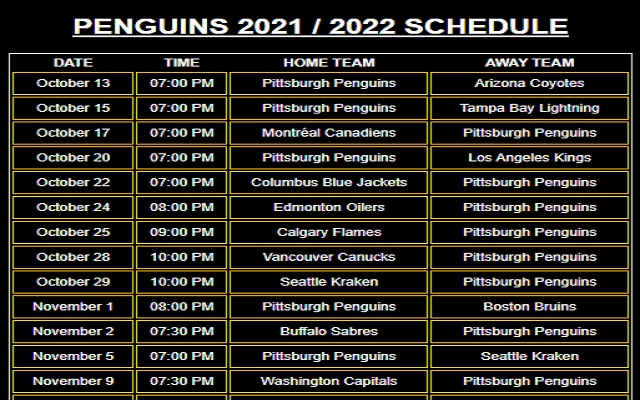 Free Printable Penguins Schedule Download Free Printable Penguins 