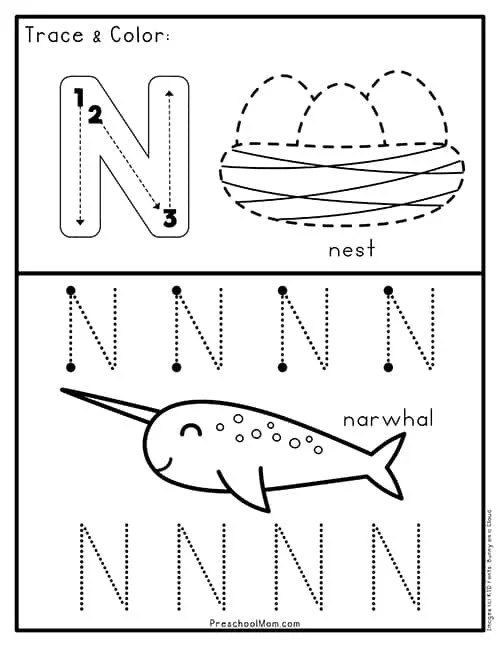 letter n worksheets for preschool