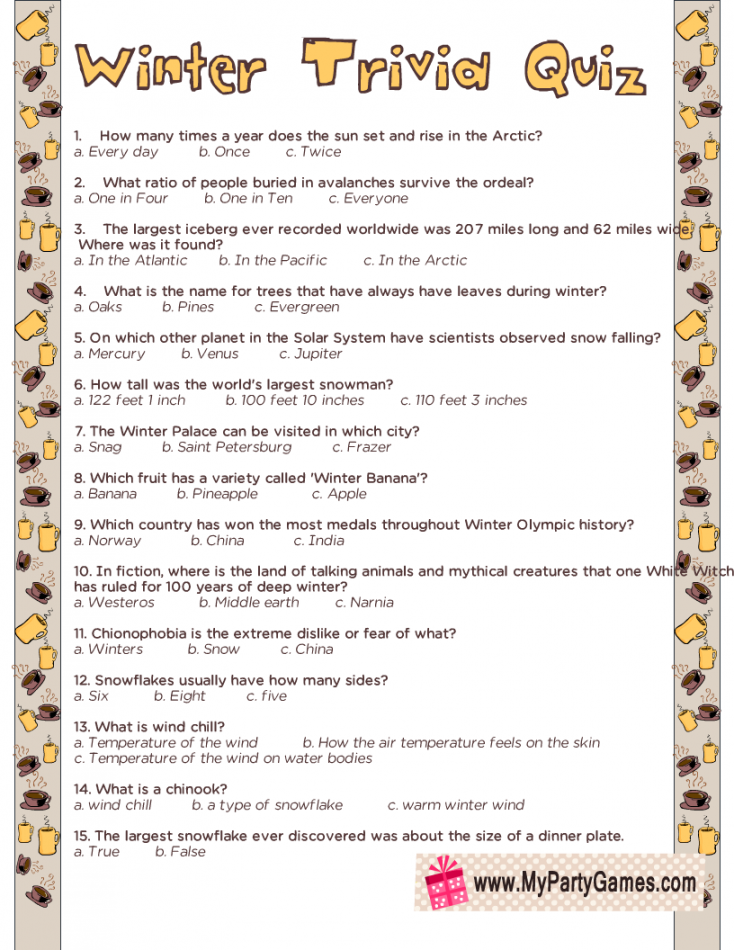 free printable trivia quizzes