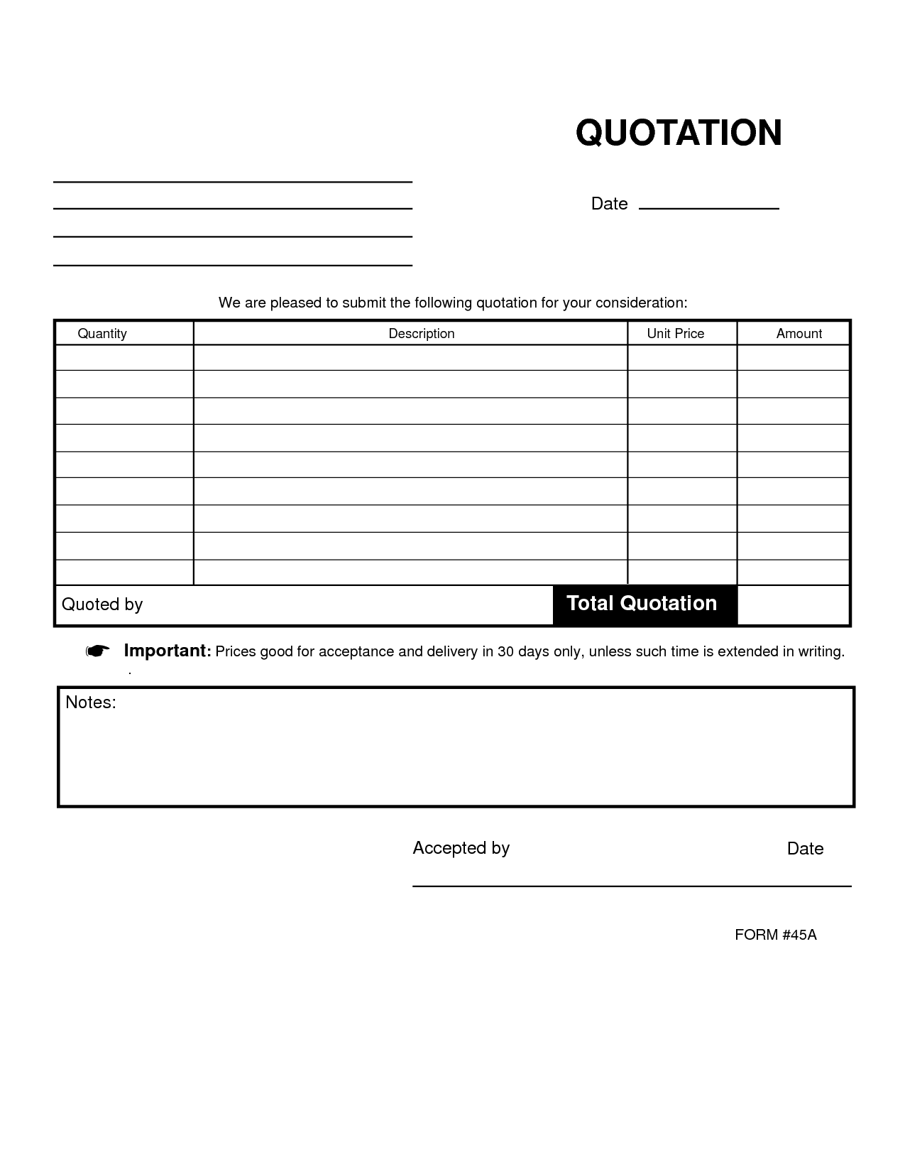 free printable quote forms template