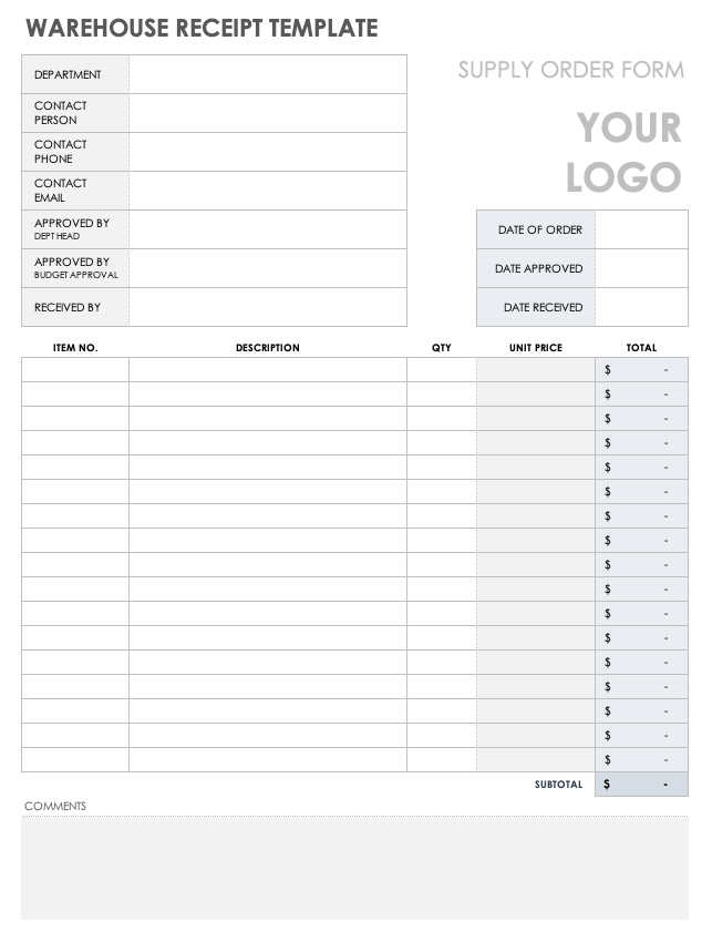 free printable receipt template excel