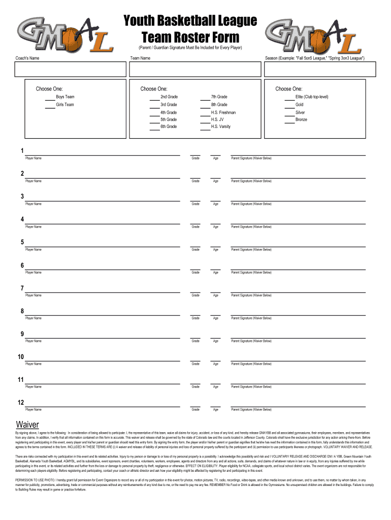 Free Printable Roster Forms Printable Forms Free Online