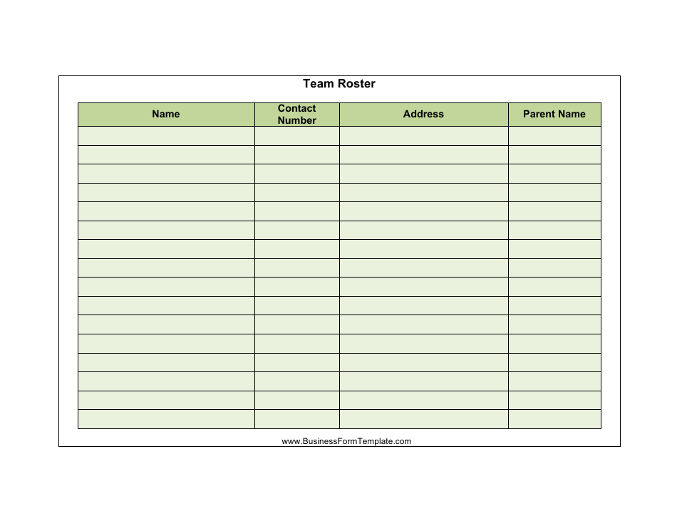 Free Printable Roster Template Pdf Printable Forms Free Online