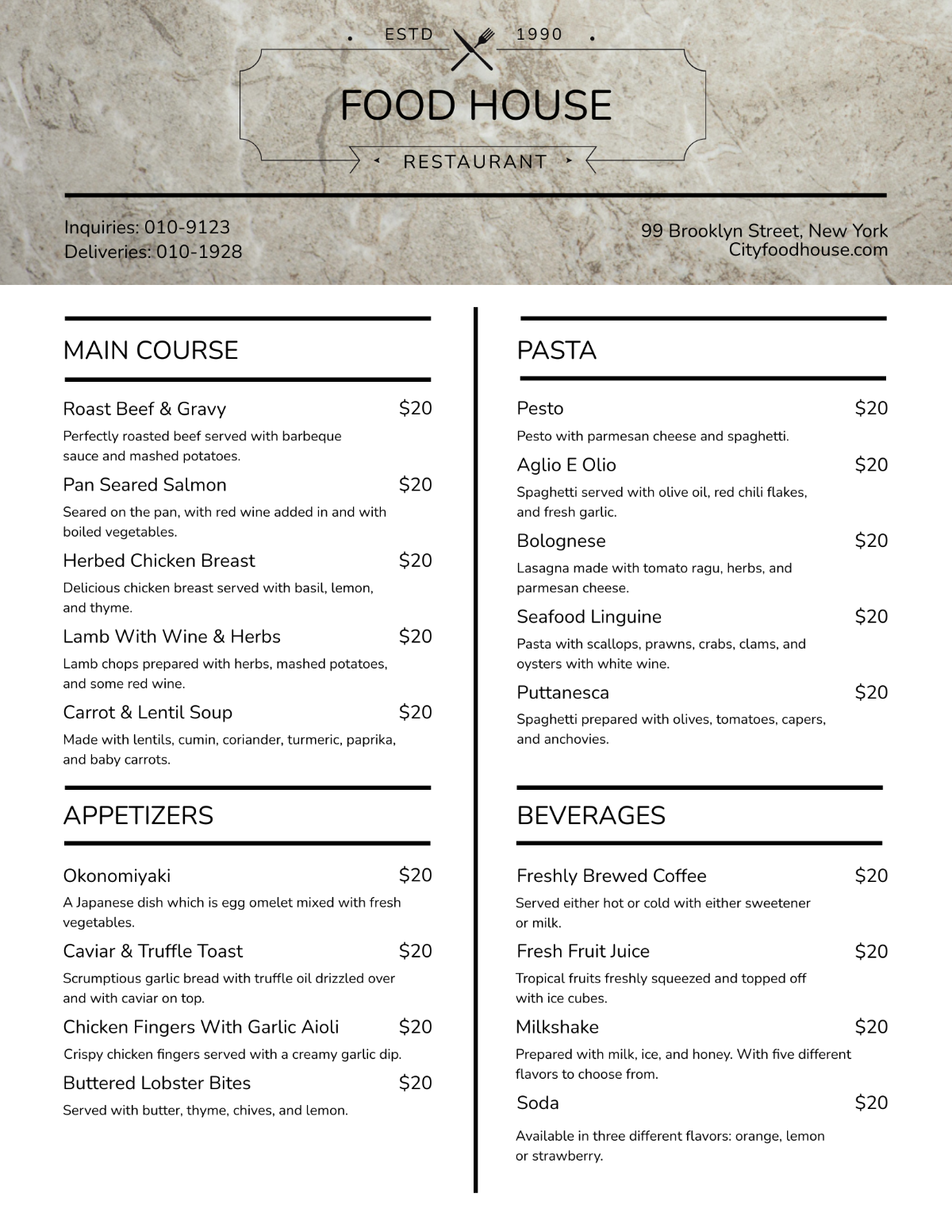 Free Printable Takeaway Menu Template Edit Online Download 