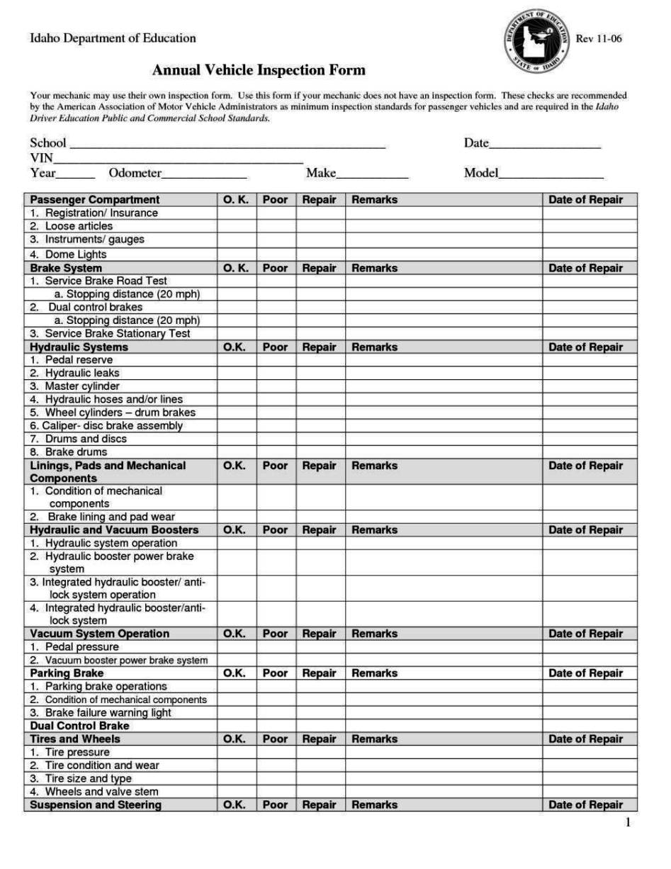 Free Printable Truck Inspection Form Printable Forms Free Online