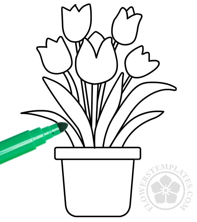 Free Printable Vase With Tulips Flowers Templates