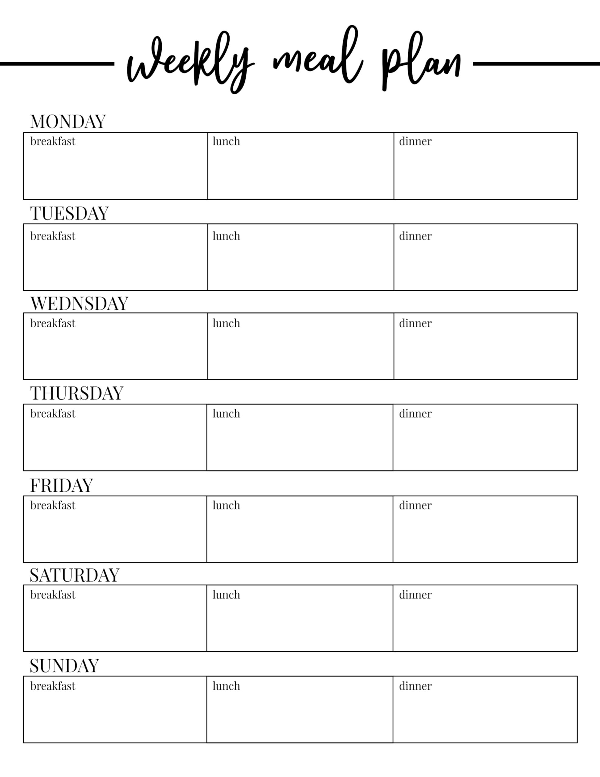 free meal plan printable template