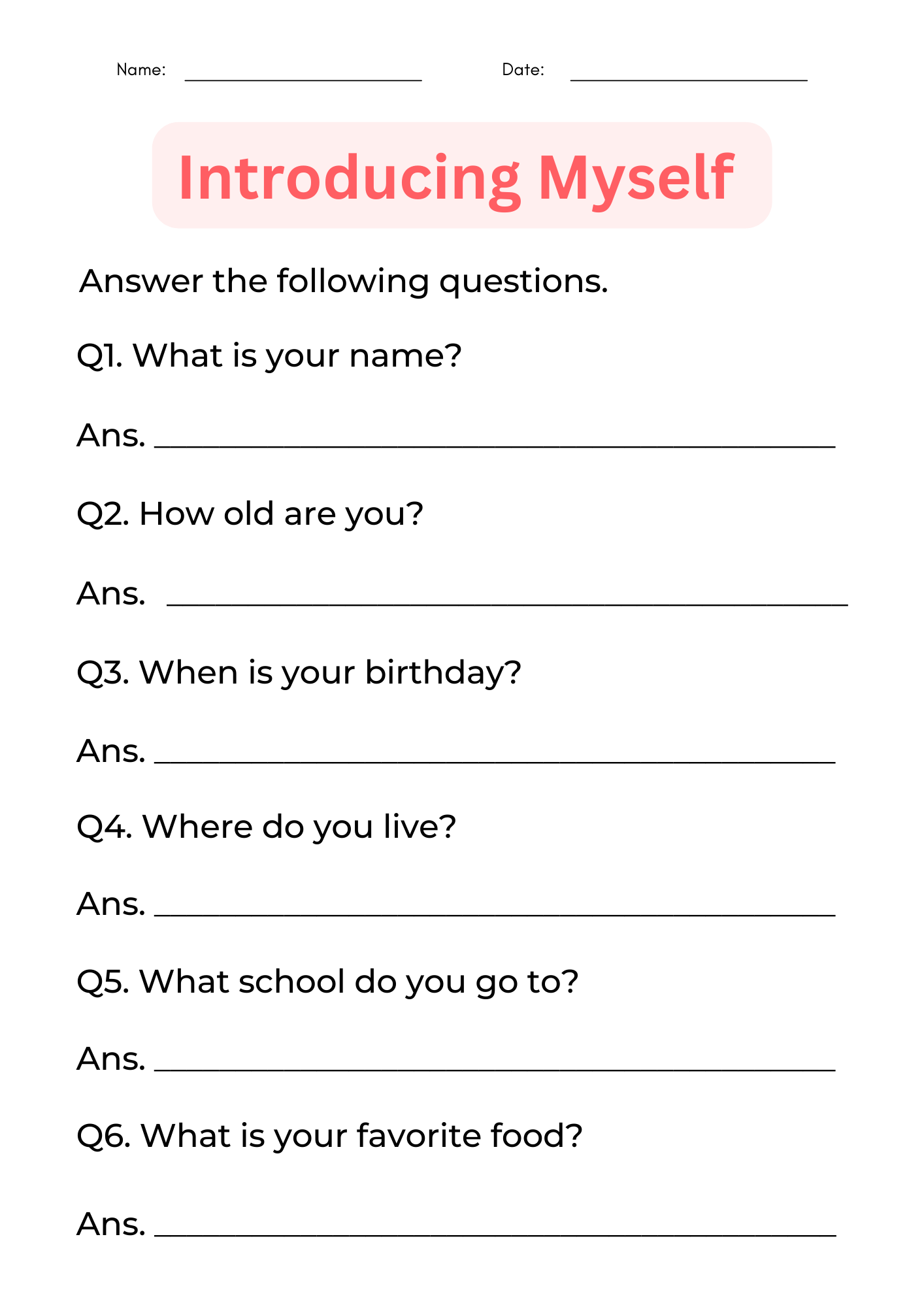 Free Printable Worksheets Introduce Yourself Download Free Printable 
