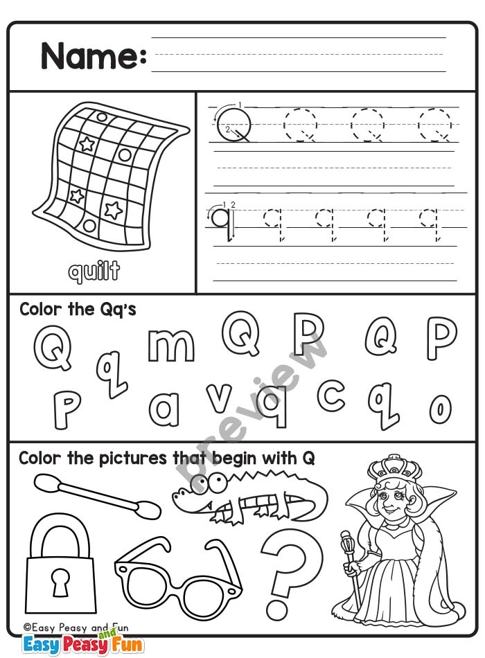 letter q printable worksheets