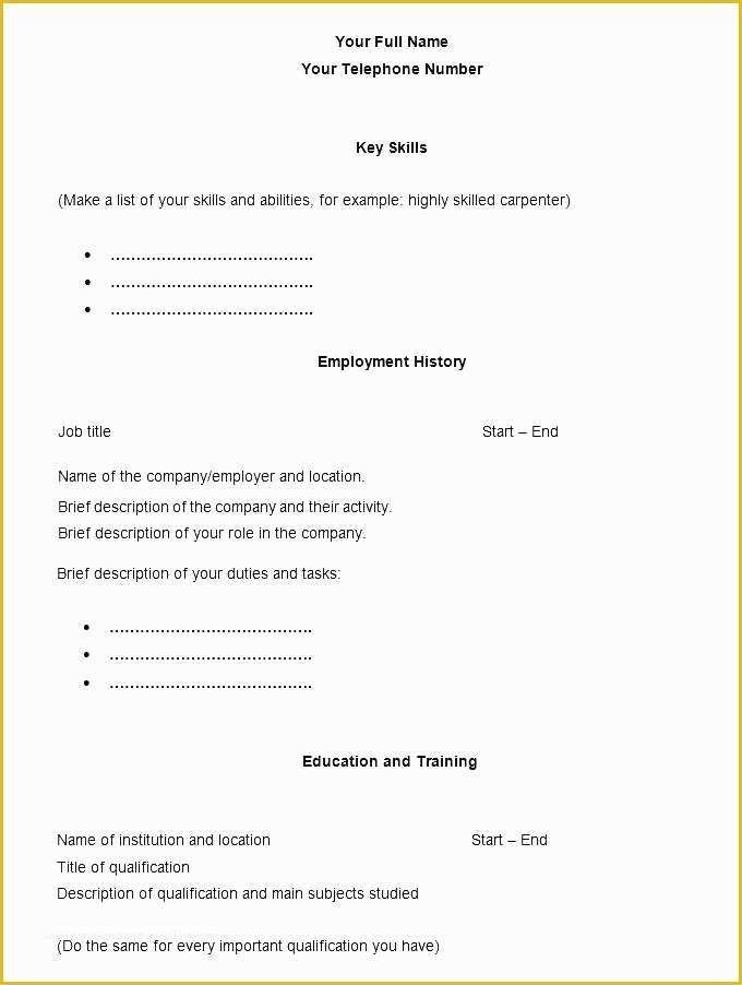 Free Resume Templates To Fill In And Print Of Blank Printable Resume 