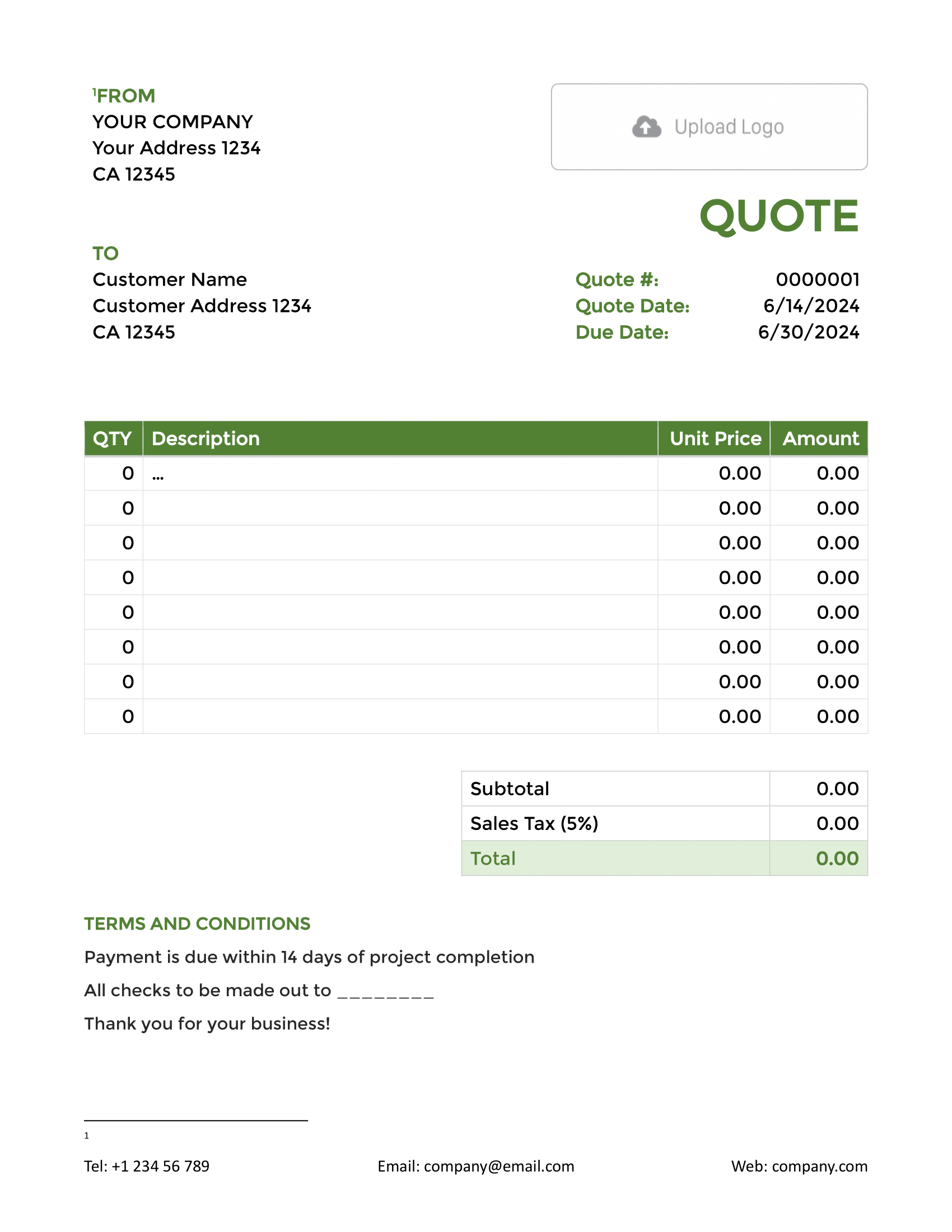 free word quote template
