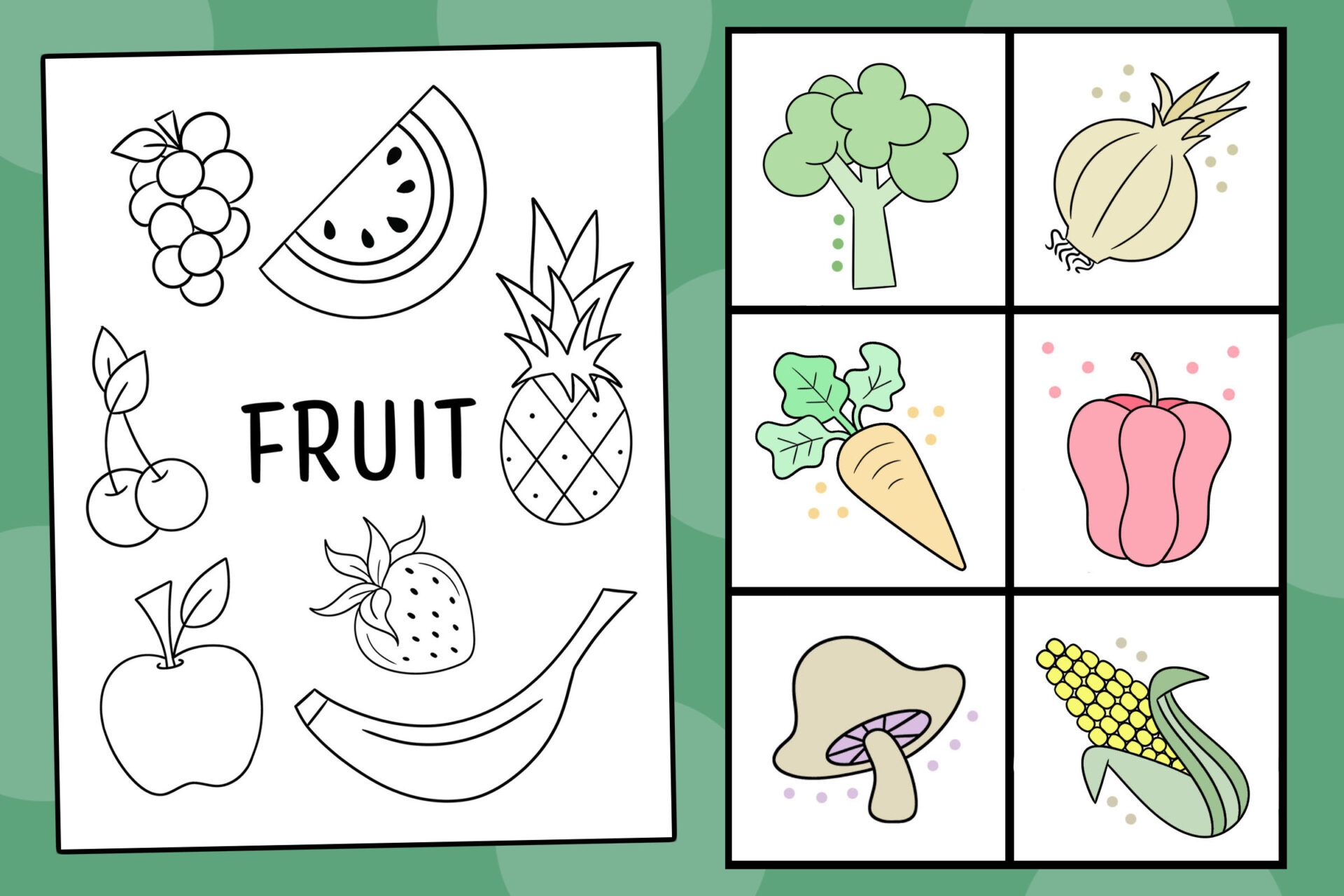 Fruits And Vegetables Colouring In