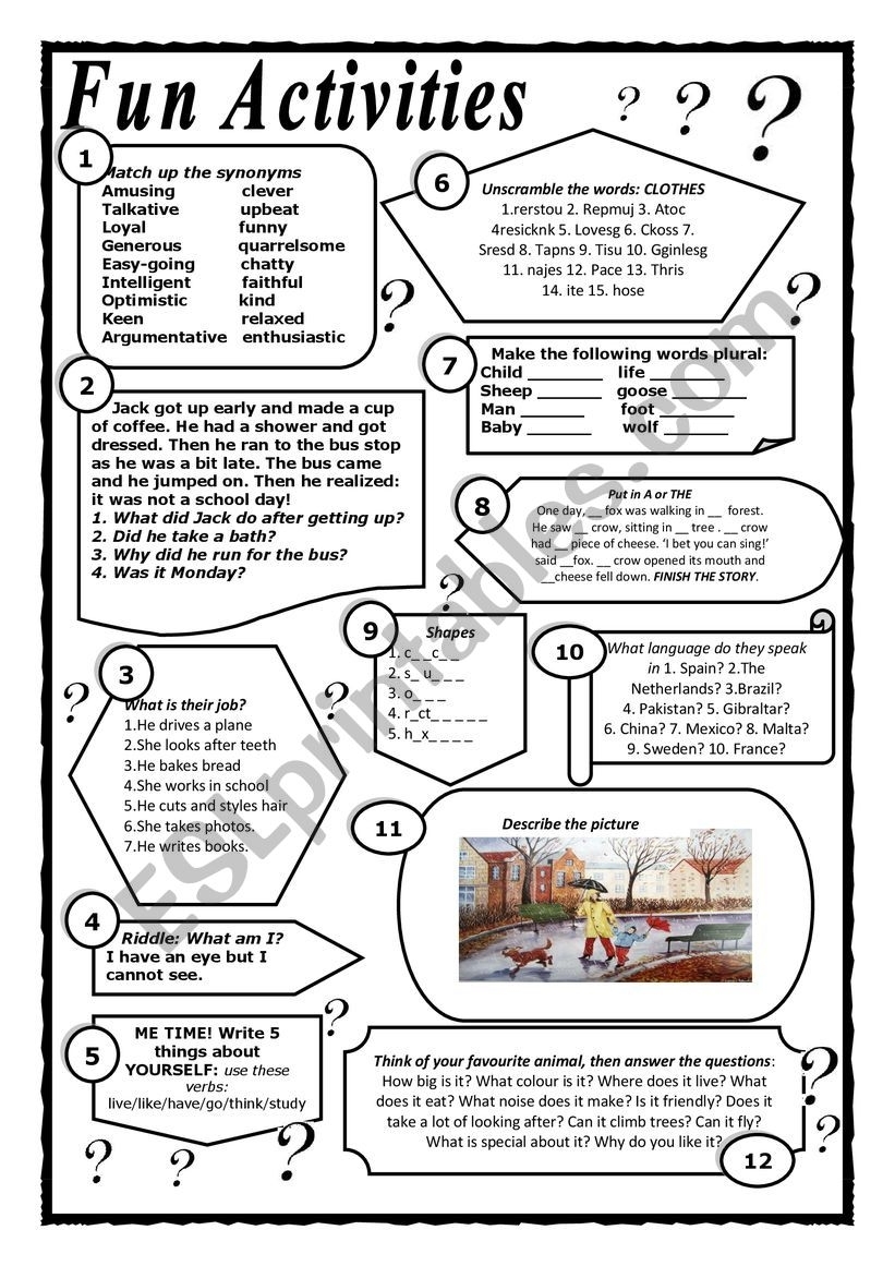 fun activity worksheets