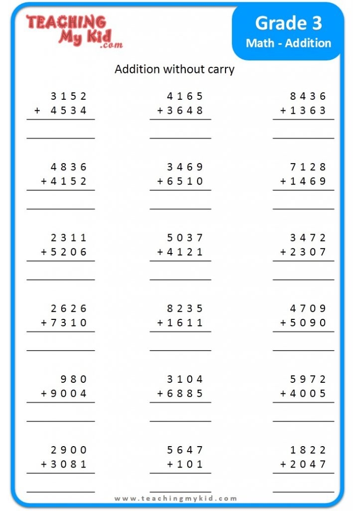 Grade 3 Addition Free Printable Worksheet Teaching My Kid