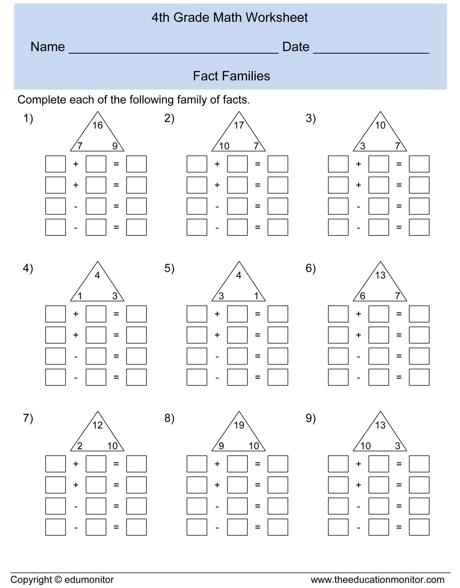 school worksheets for 4th grade