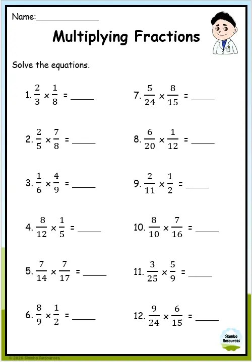 Grade 6 Multiplying Fractions Worksheets Free Worksheets