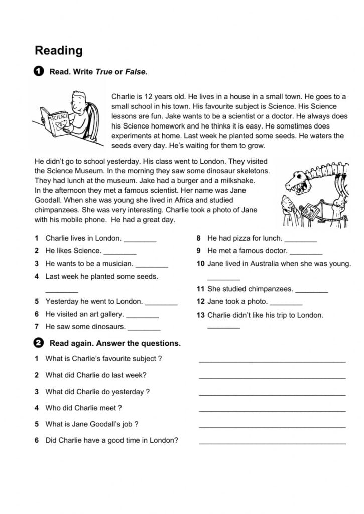 reading free printable worksheets