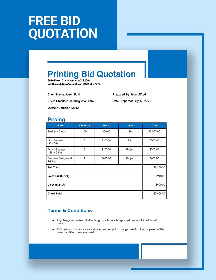free printable quotation template word