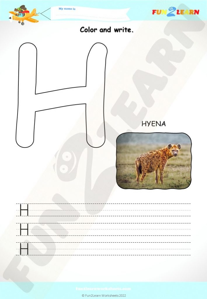 H Is For Hyena Animal Alphabet Worksheet Fun2Learn