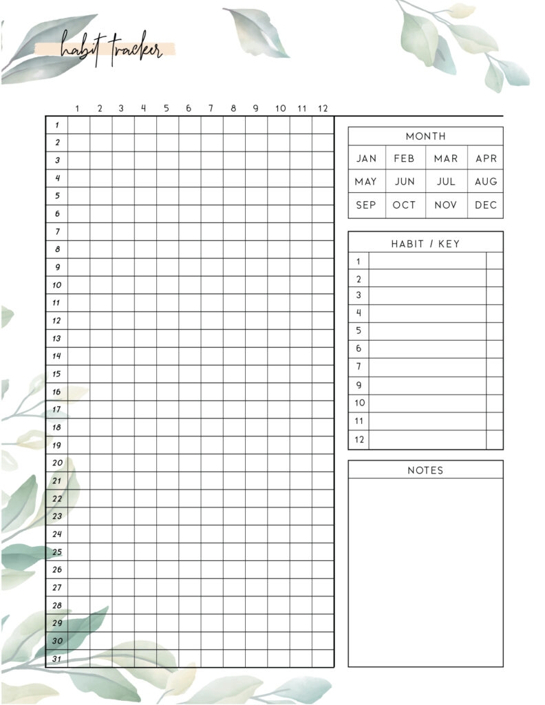 Habit Tracker Printable Template