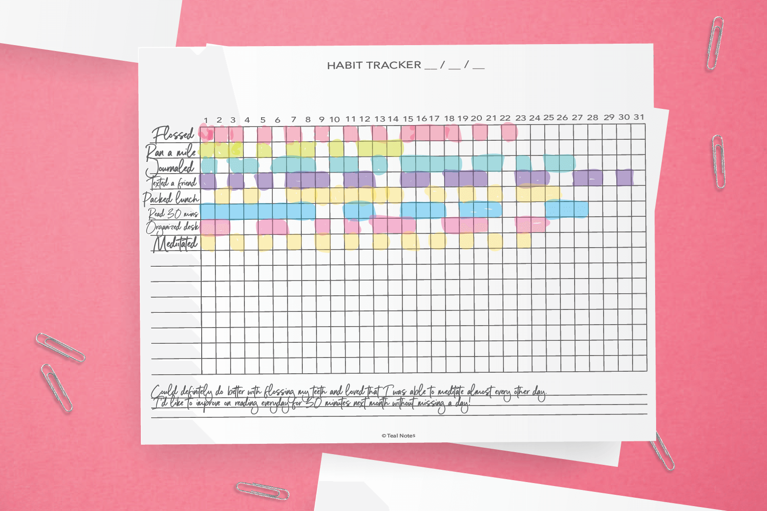 30 day habit tracker template