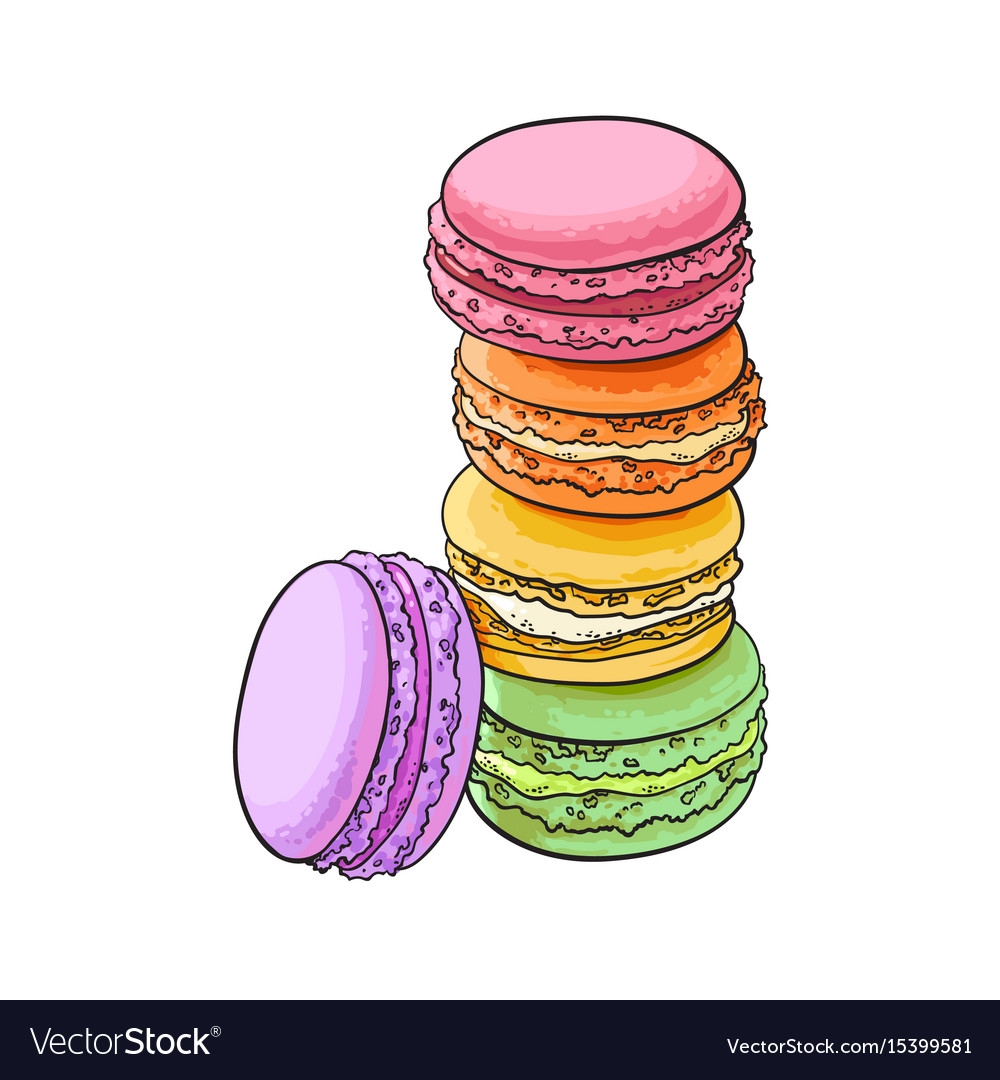 Hand Drawn Stack Of Colorful Macaron Macaroon Vector Image