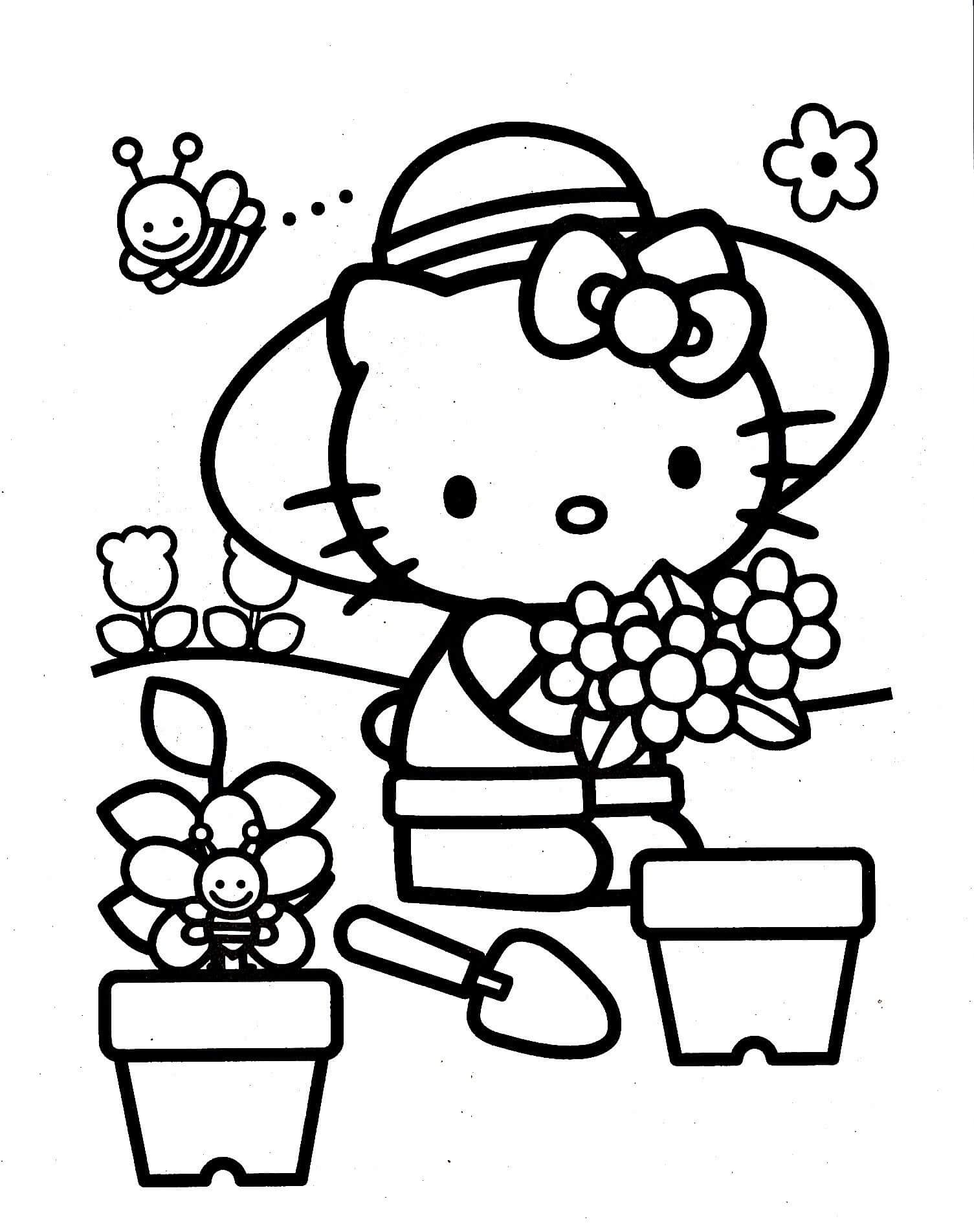 coloring pages easy Hello Kitty