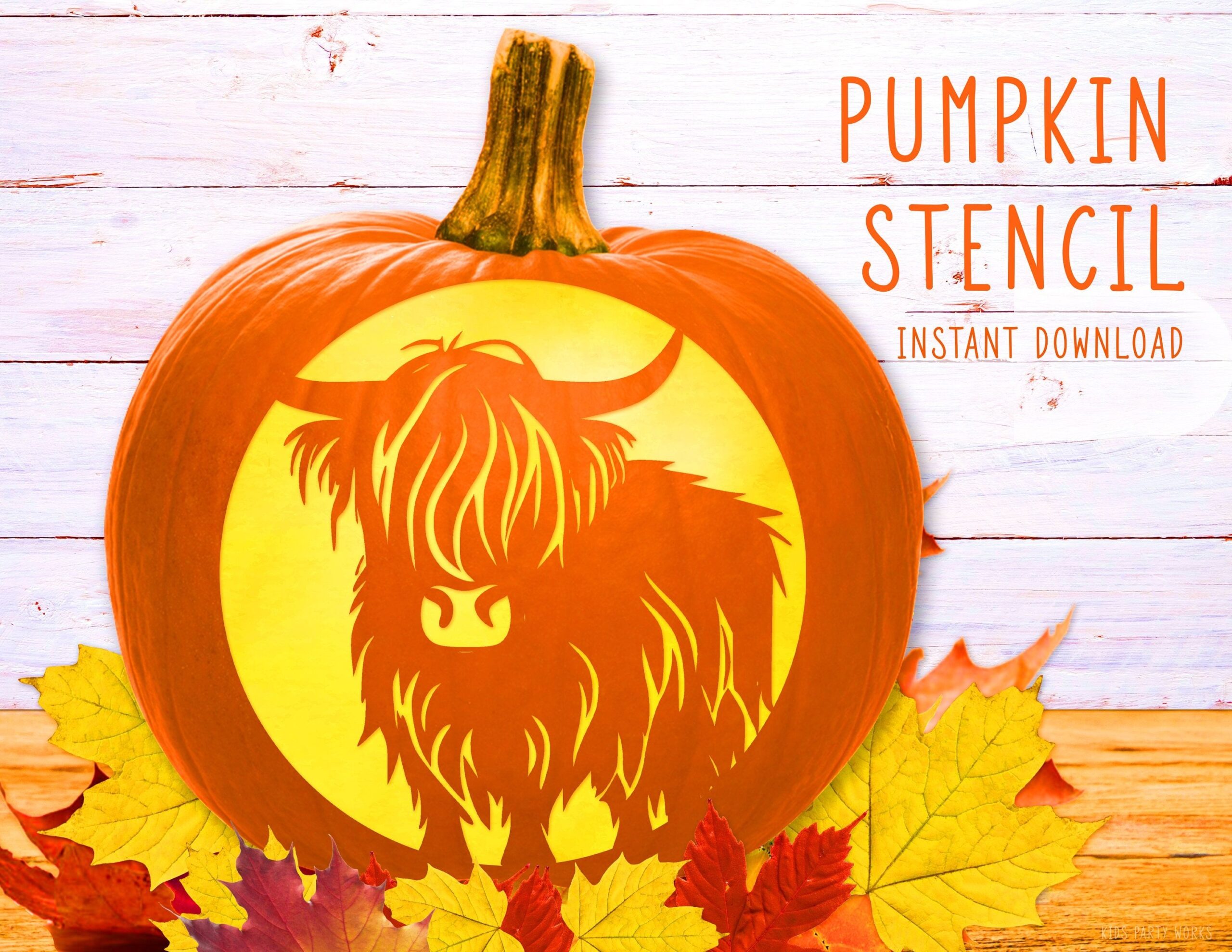 Highland Cow Pumpkin Stencil Printable Pumpkin Stencil Jack O