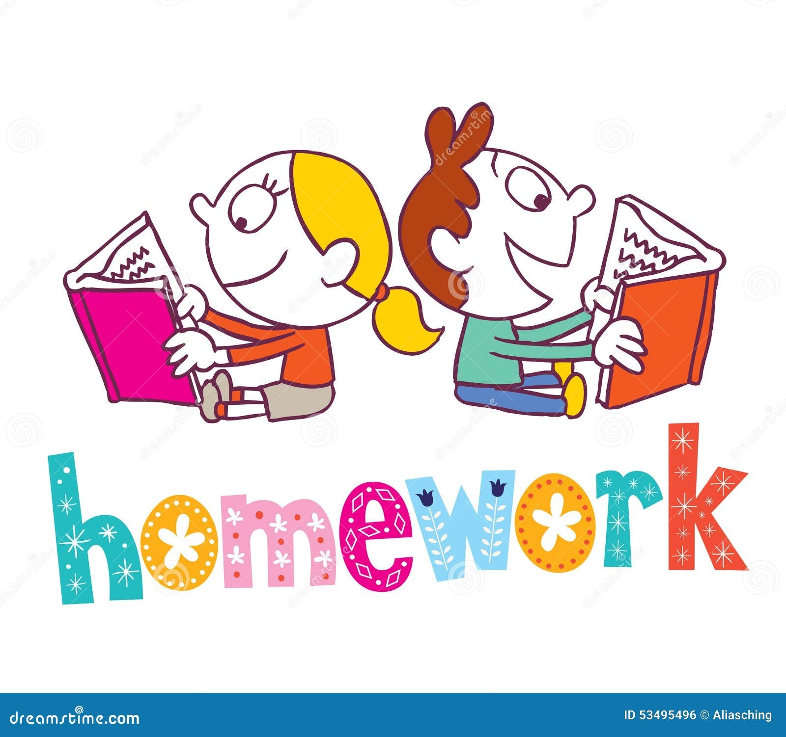 Homework Kids Reading Books Vector Illustration CartoonDealer 