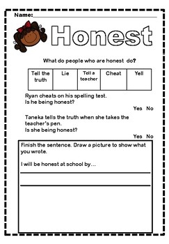 being honest worksheet for kids