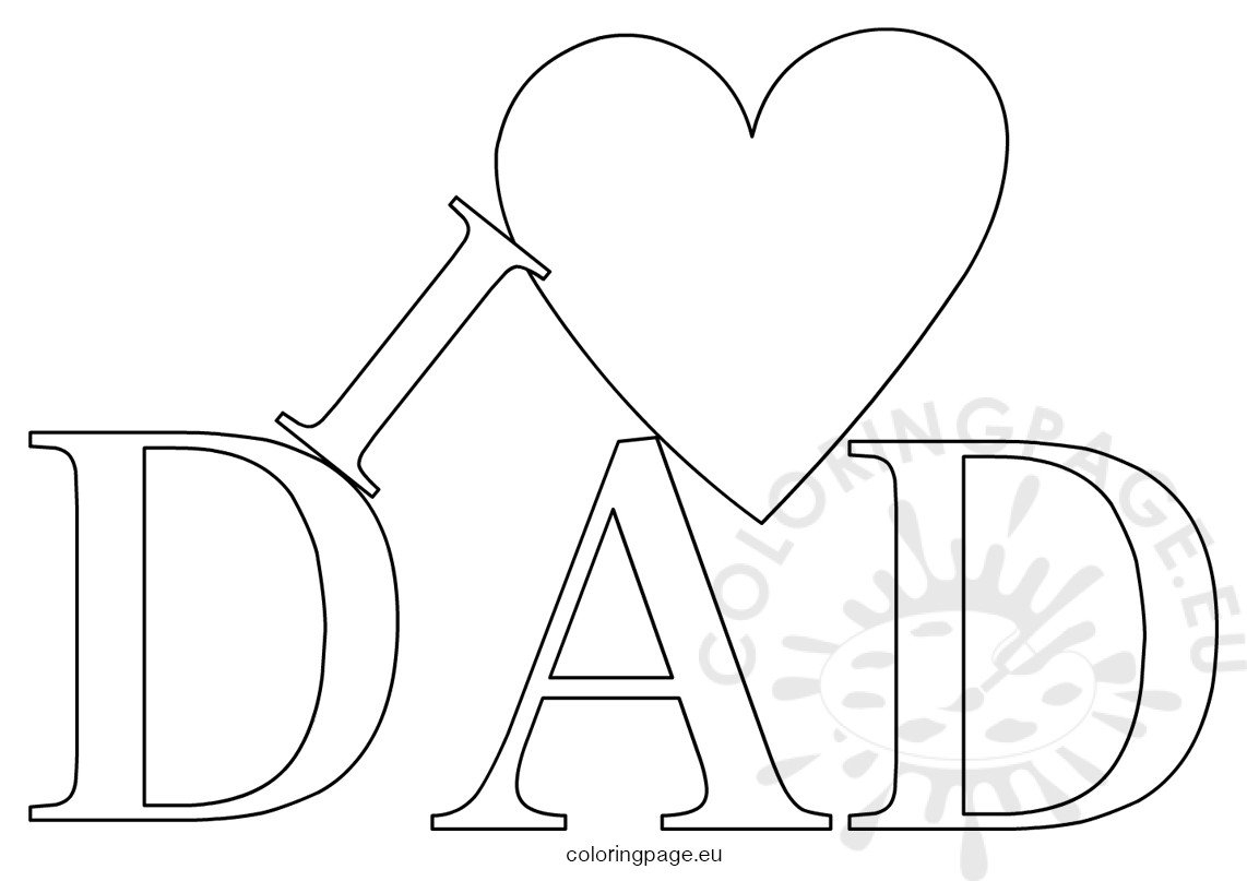 I Love Dad Heart Outline Coloring Page