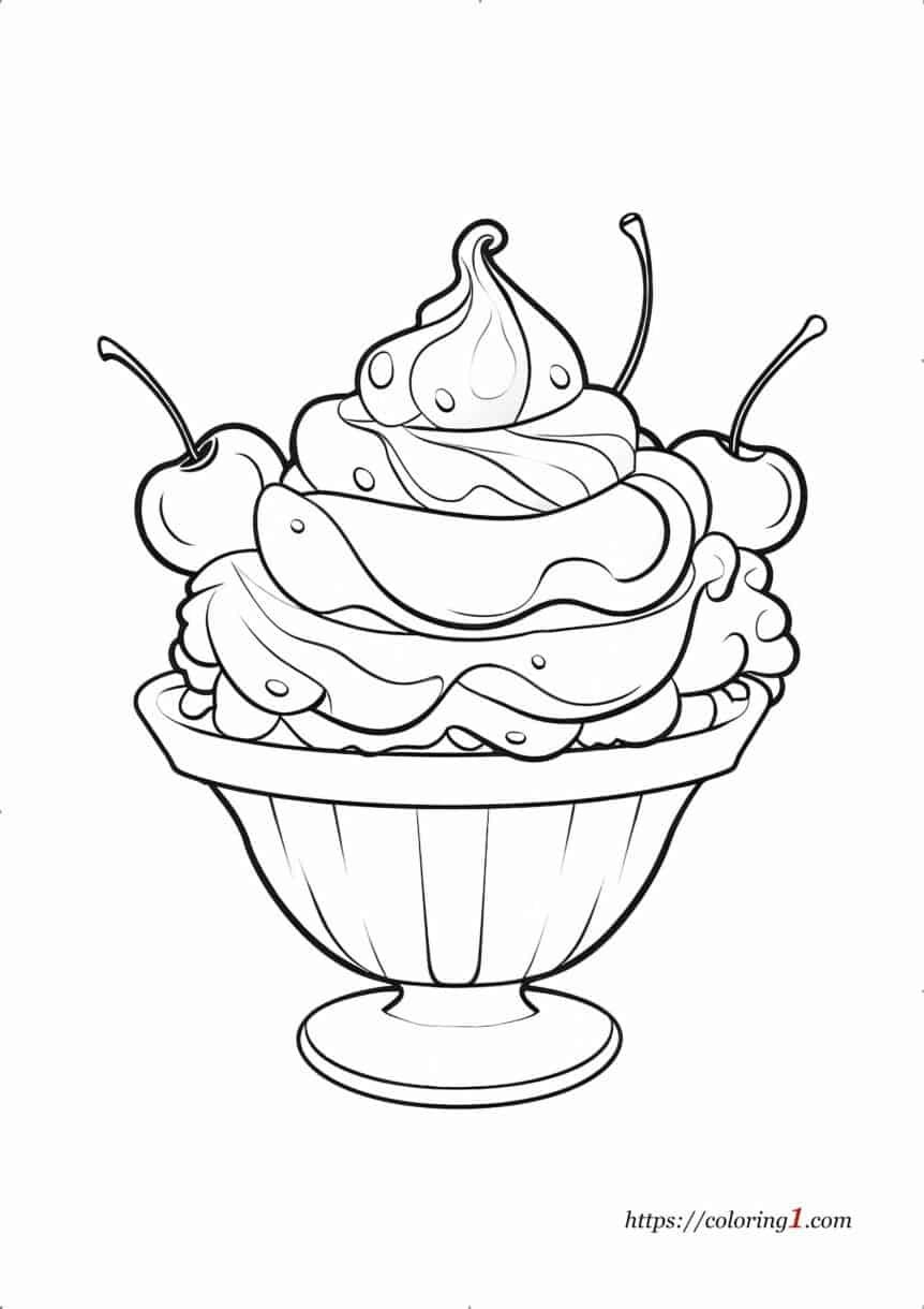 coloring page ice cream sundae