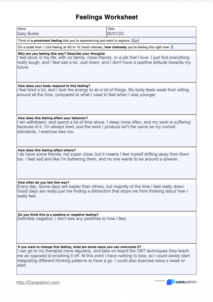 Identifying Emotions Worksheet For Adults Printable PDF Template