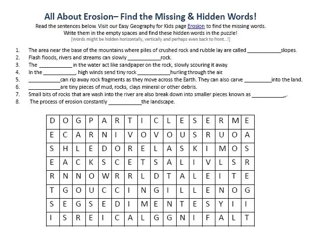 Image Of Erosion Worksheet Free Downloadable Worksheets For Kids 