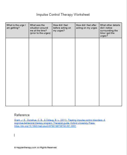 Impulse Control Therapy Worksheet HappierTHERAPY Worksheets Library