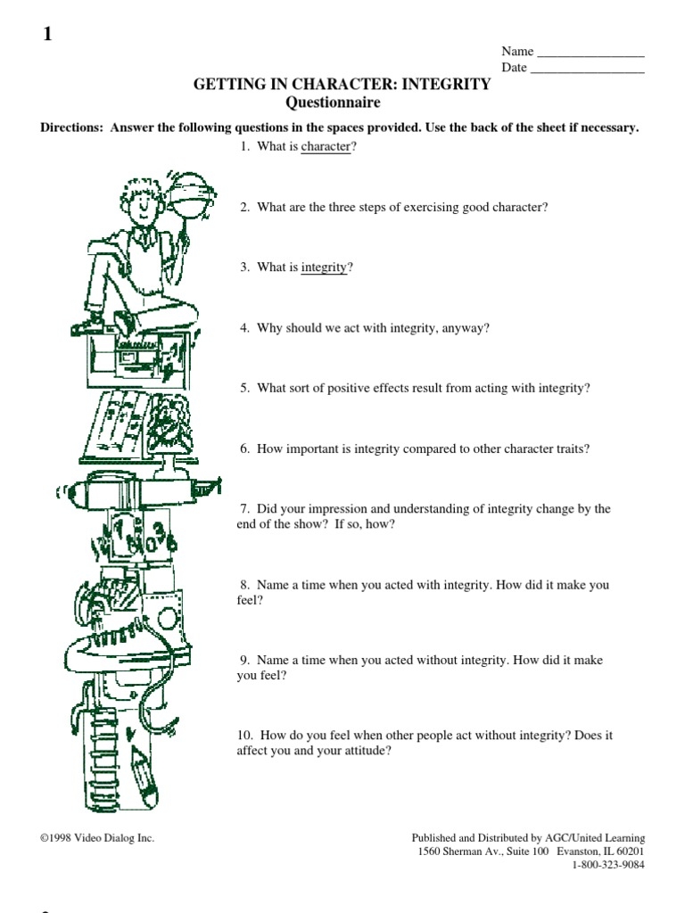 worksheets on integrity for kids