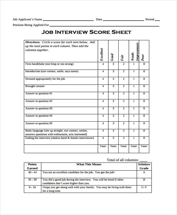 word template for interview questions