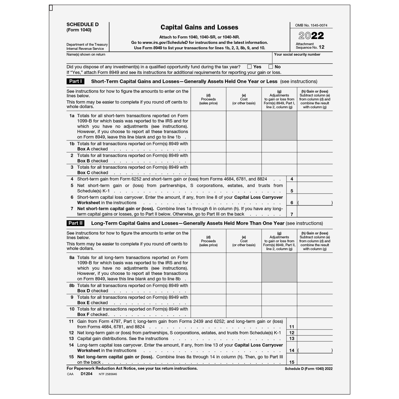 2023 schedule d worksheet pdf
