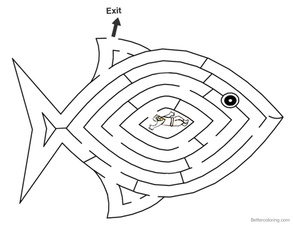 Jonah And The Whale Coloring Pages Whale Fish Maze Free Printable 