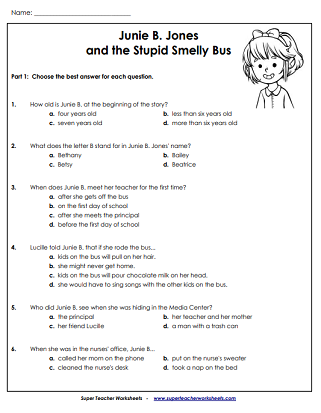 Junie B Jones And The Stupid Smelly Bus Worksheets Activities 