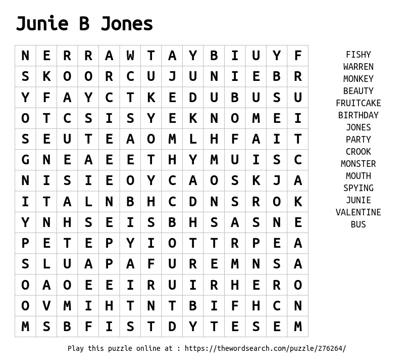 Junie B Jones Word Search