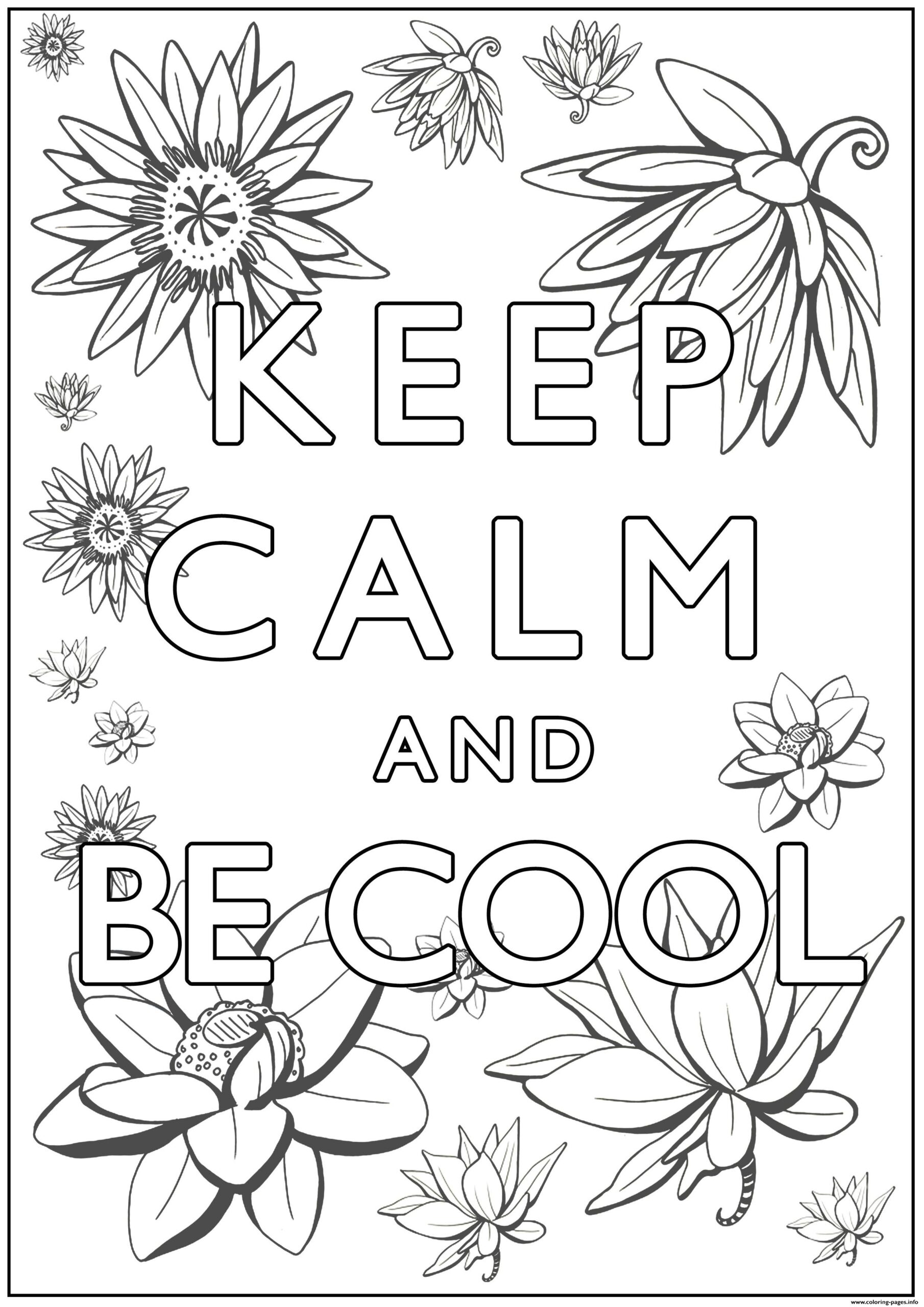 Keep Calm And Be Cool Coloring Page Printable